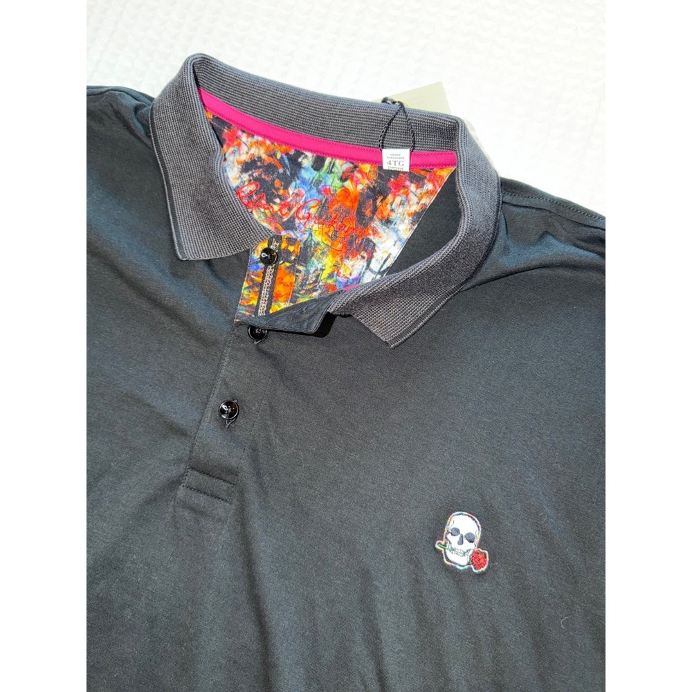 Robert Graham Easton Polo Shirt Mens 4XL‎ Gray Skull Rose Floral Trim NWT